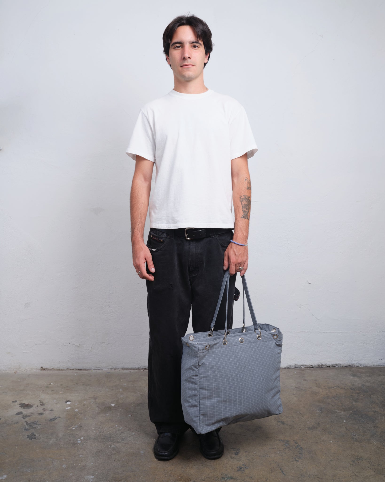 RIPSTOP GRID BAG - GREY / WHITE