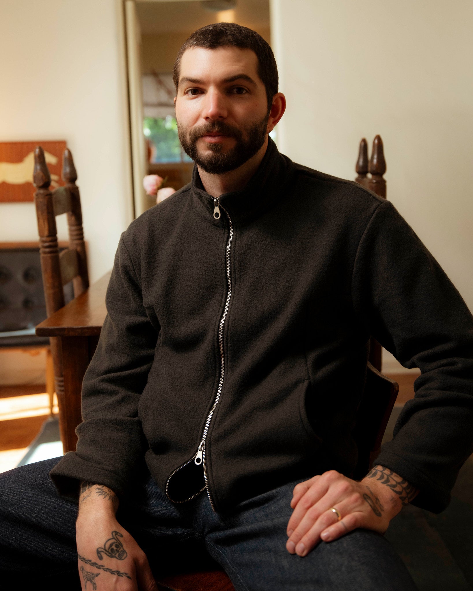 TWO-WAY ZIP FLEECE JACKET - STONE - L.E. x LYLE MCGRAW-4